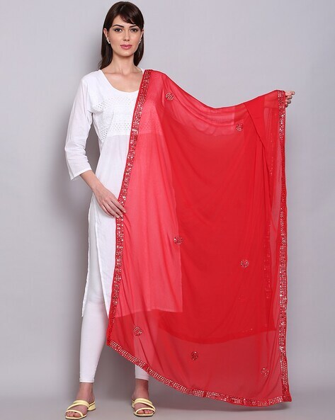 Emblished Dupatta with Lace Border Price in India