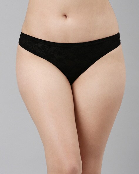 Buy N-Gal Women Lace Stylish Back Adjustable Thong Panty_Black_S at