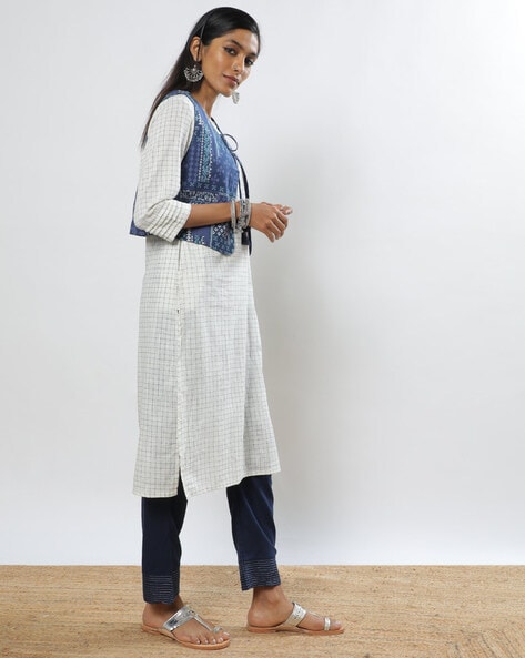 Grey Rayon Floral Print Kurti with Denim Jacket | TIPS&TOPS-HG-02 |  Cilory.com