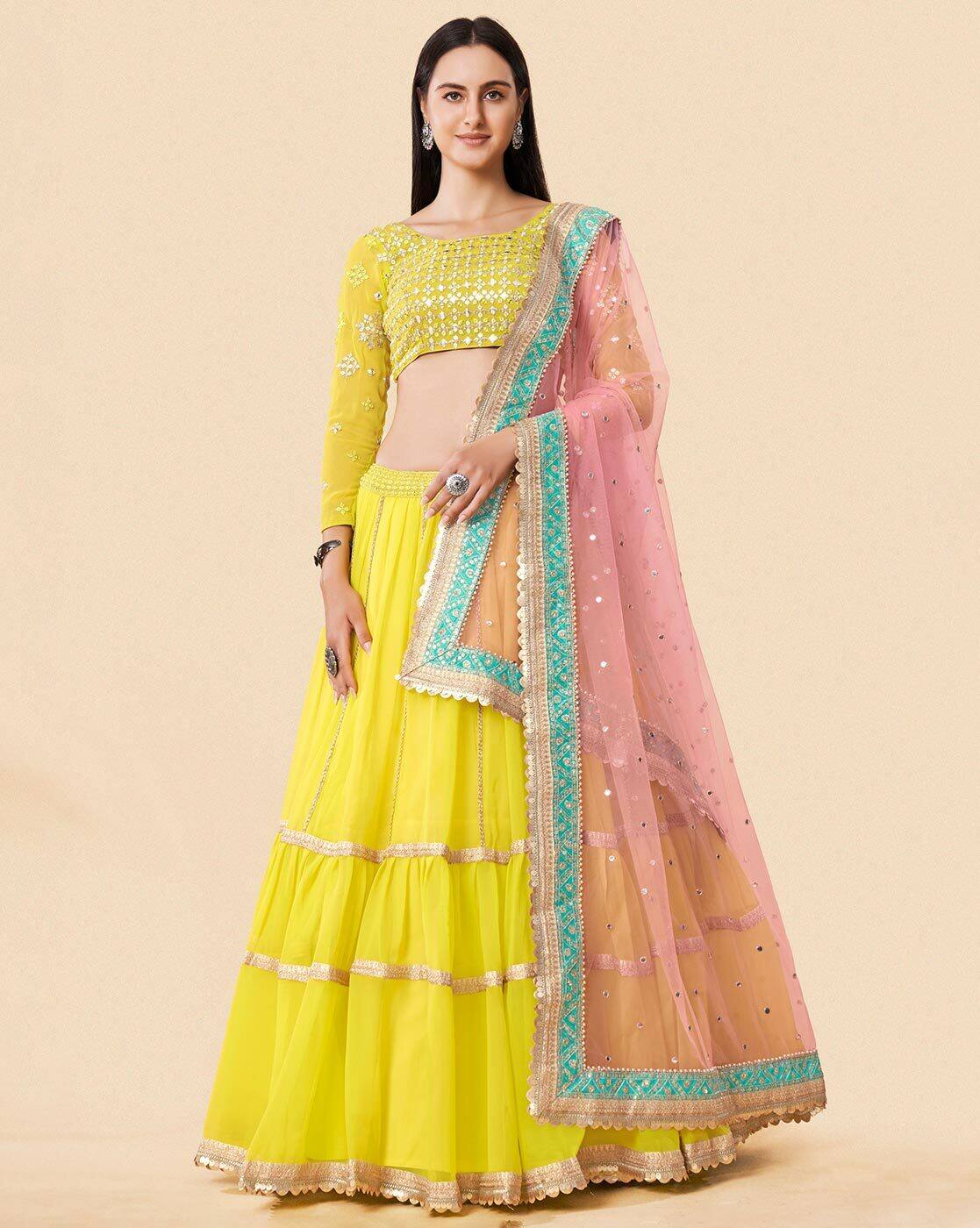 Buy Yellow u0026 Pink Lehenga Choli Sets for Women by FUSIONIC Online | Ajio.com