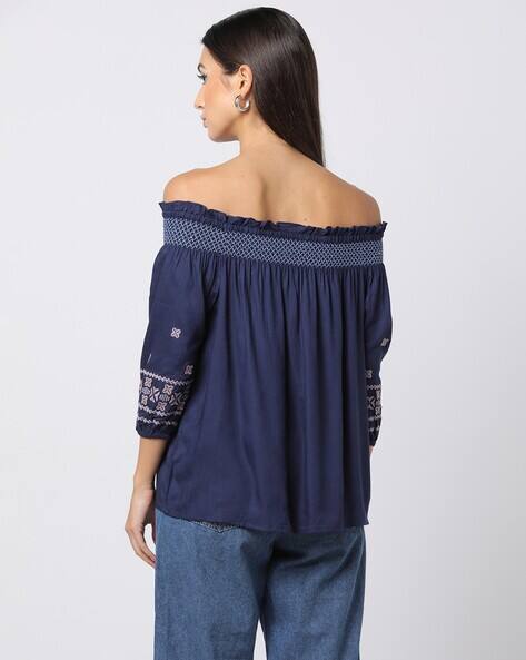 smocked bardot top