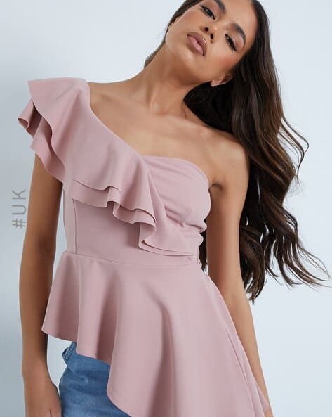 One-Shoulder Top with Ruffle Accent