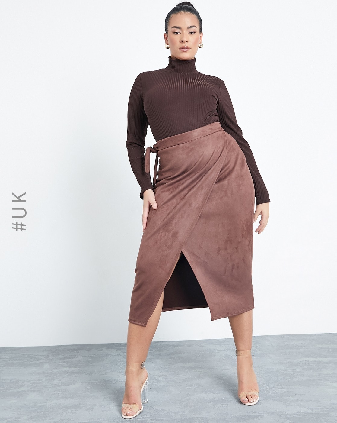 Dark brown outlet suede wrap skirt