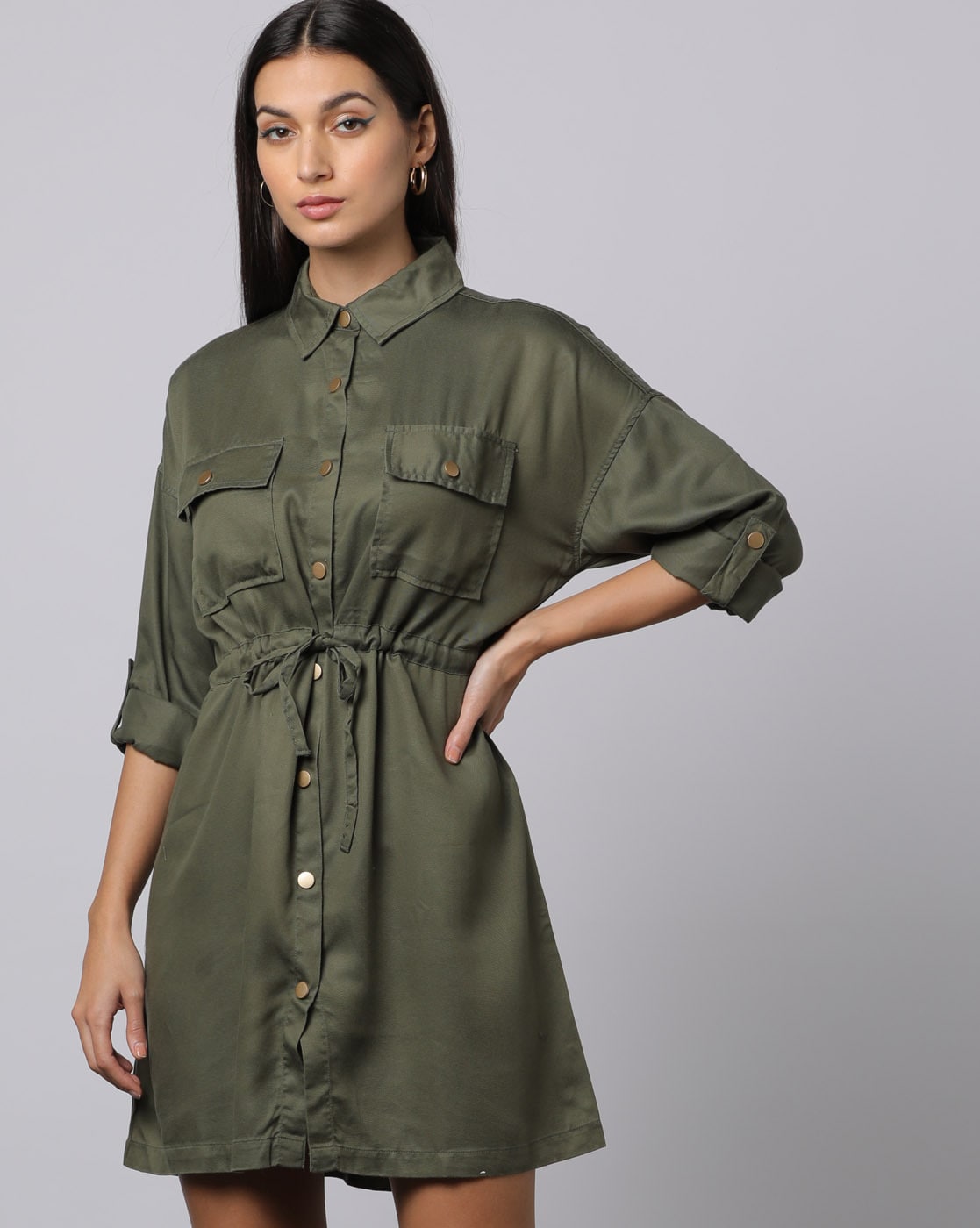 Olive green hot sale shirt dress