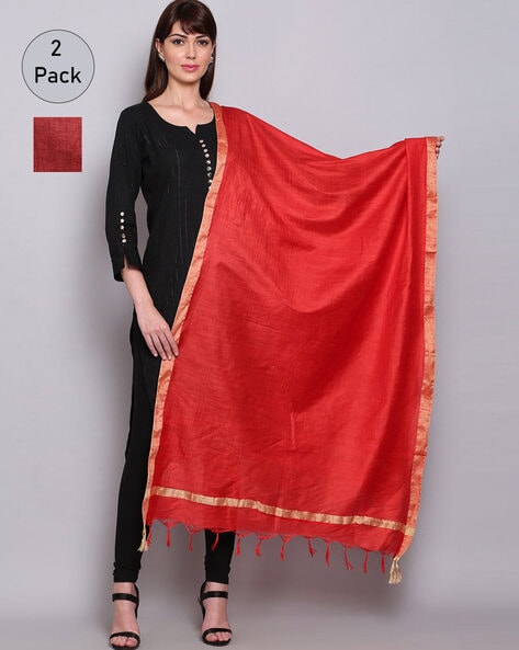 Pack of 2 Silk Dupatta with Tassels Price in India