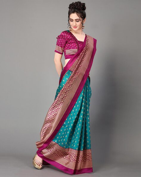 Buy Pink & Green - Mysore Silk with plain Body & Contrast zari Border  online | Reels from ShrusEternity