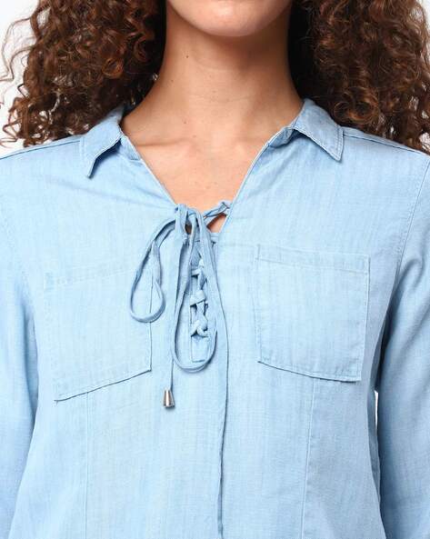 Bleach Wash Hidden Button-Up Denim Shirt | Denim shirt dress women,  Fashion, Forever fashion