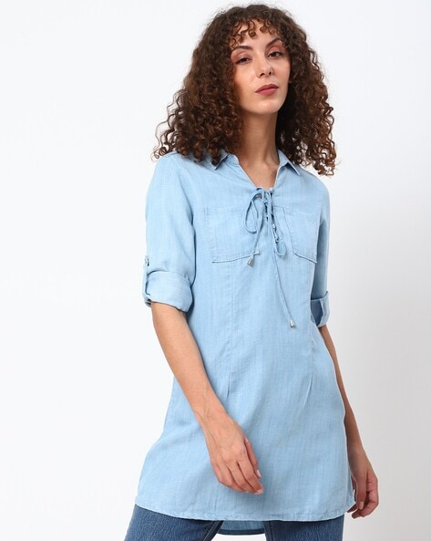 Buy online Light Blue Denim Tunic from western wear for Women by Blue  Tomatoes for ₹409 at 75% off | 2024 Limeroad.com
