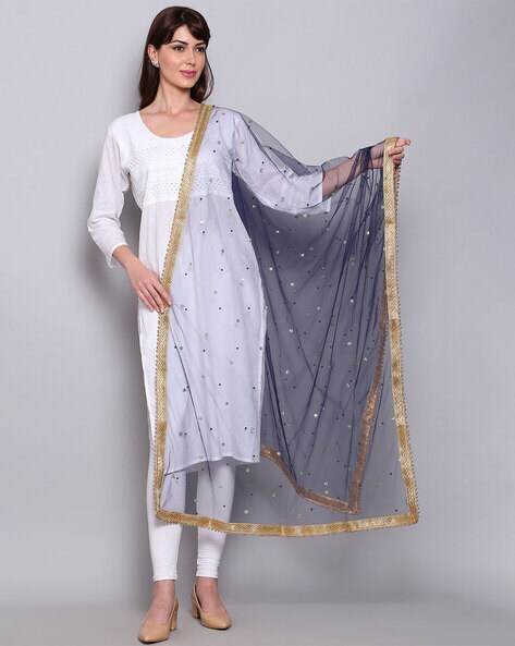 Sheer Textured Dupatta with Gotta Border Price in India