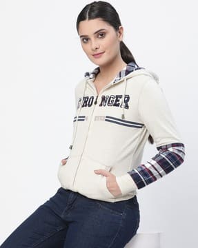 Typographic Print Hoodie with Split-Kangaroo Pockets