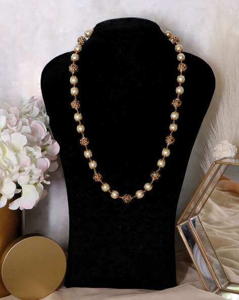 Buy Silver Kuber Pearl Long Necklace Online - Unniyarcha