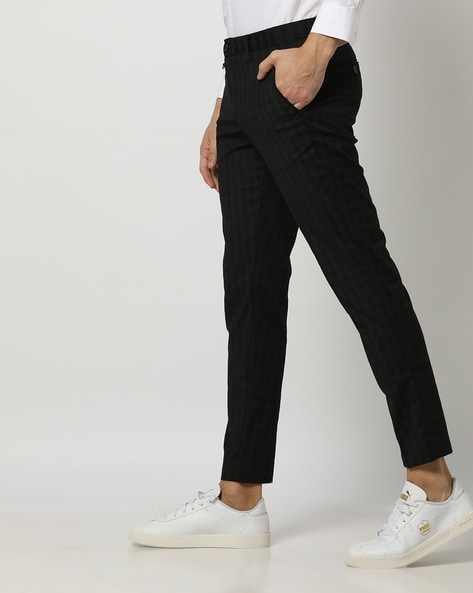 Buy Green Mid Rise Slim Fit Trousers for Men