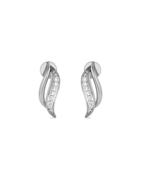 5 Petal Flower Diamond Stud Earrings in 18K White Gold, GIA Certified