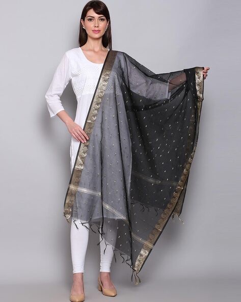 Sheer Textured Dupatta with Tassels & Border Price in India