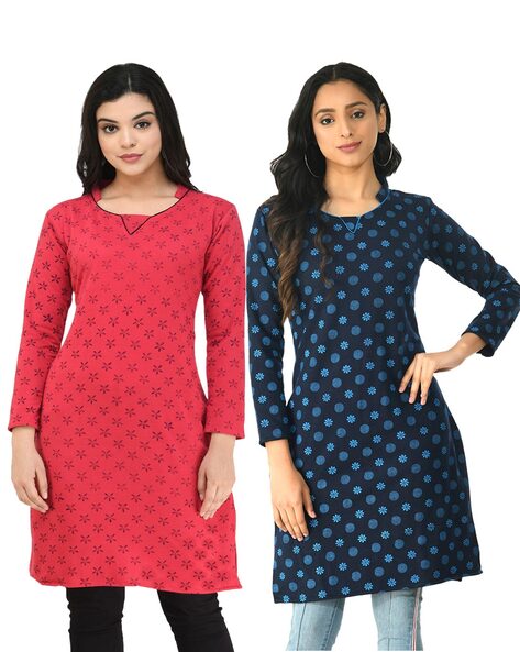 Buy Pure Cotton Silk Thread Lining Straight Kurti (Kurta) with Deep Round  Neck for Girls Women Pack of 1 (Size- XXXL 48) (Pink) Online In India At  Discounted Prices