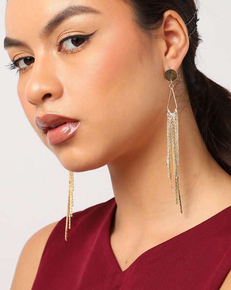 Buy Grey Stone Insha Chain Drop Earrings by Vaidaan Online at Aza Fashions.