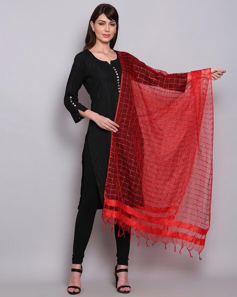 Sheer Textured Dupatta with Tassels Price in India
