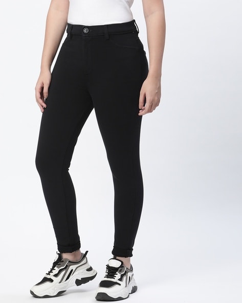 High Waist Treggings With Button-Fly Detail - Black