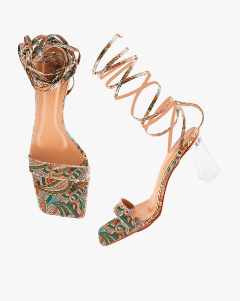 JY Shoes - Snake Skin Print Chunky-Heel Lace Up Sandals | YesStyle