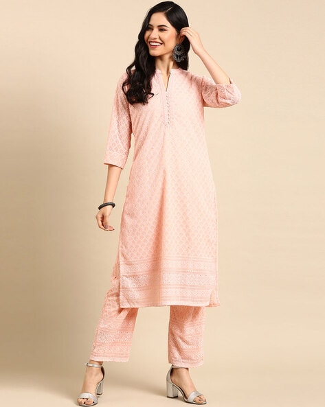 Readymade Peach Chikankari Kurta Pajama Set Latest 904MW05