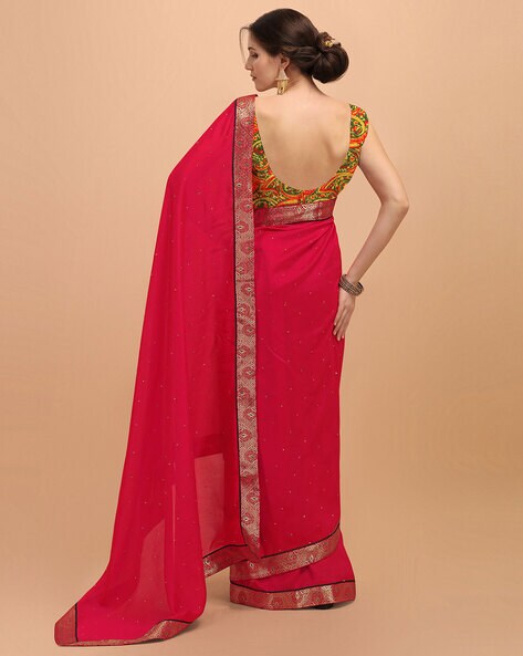 Coral Pink Georgette Saree | Mukaish Work Saree | Singhania's