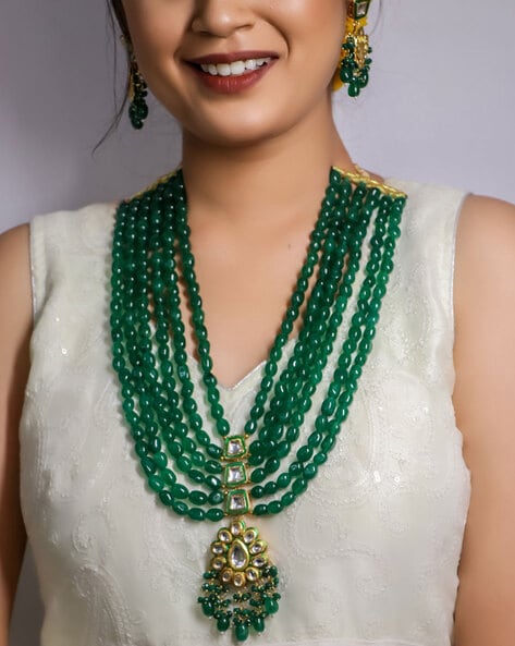 Green Beads Kundan Necklace Set