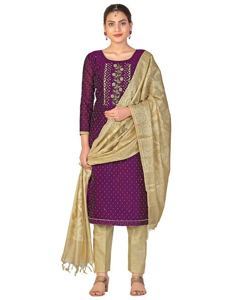 Zardozi Embroidered Semi-Stitched Straight Dress Material Price in India