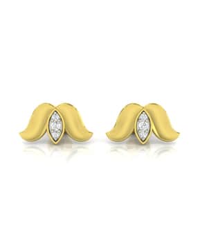 Yellow Gold Stone-Studded Stud Earrings-image-16