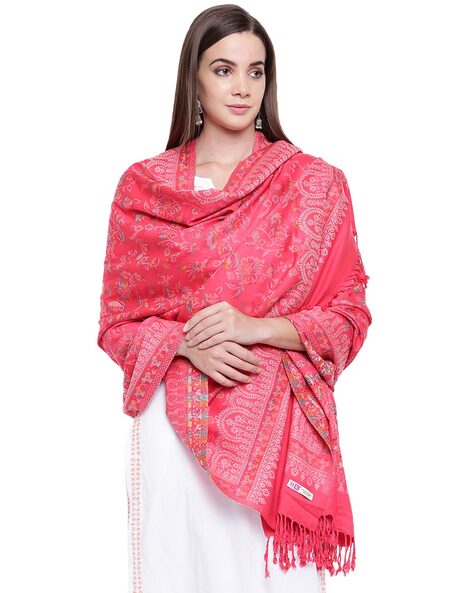Floral Woven Shawl with Hand Tied Knots Price in India