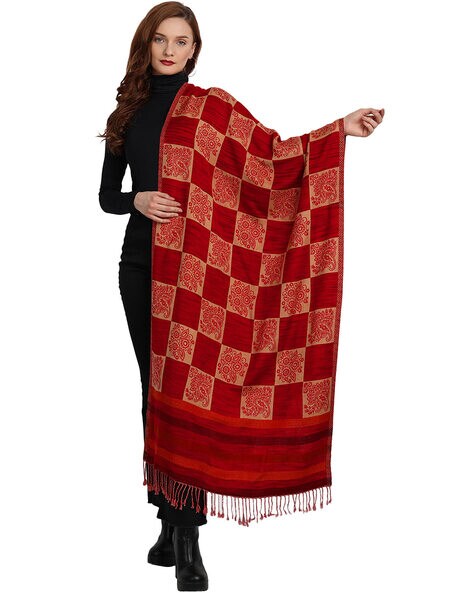 Paisley Woven Reversible Shawl with Tassels Price in India