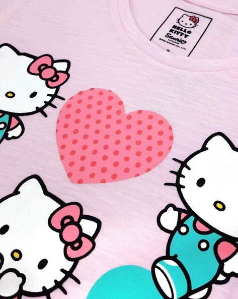 Hello Kitty By Kidsville Girls Graphic Print Pure Cotton T Shirt