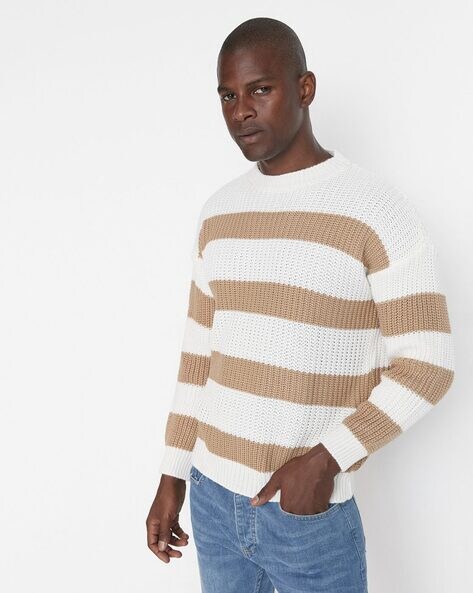 Camel shop striped sweater