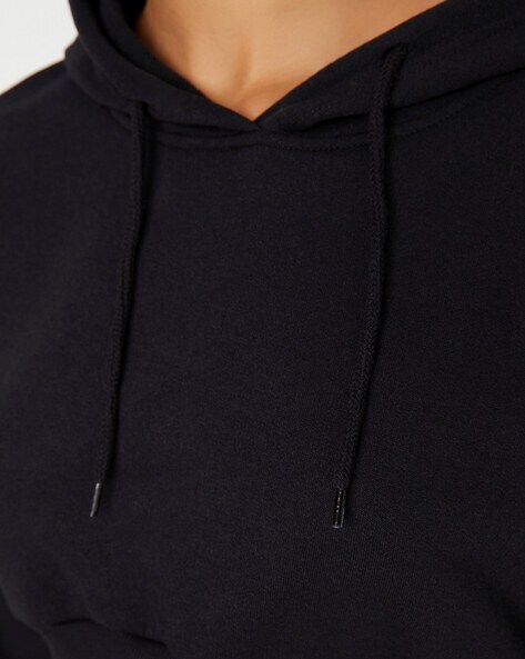 Cropped Hoodie with Drawstring Fastening