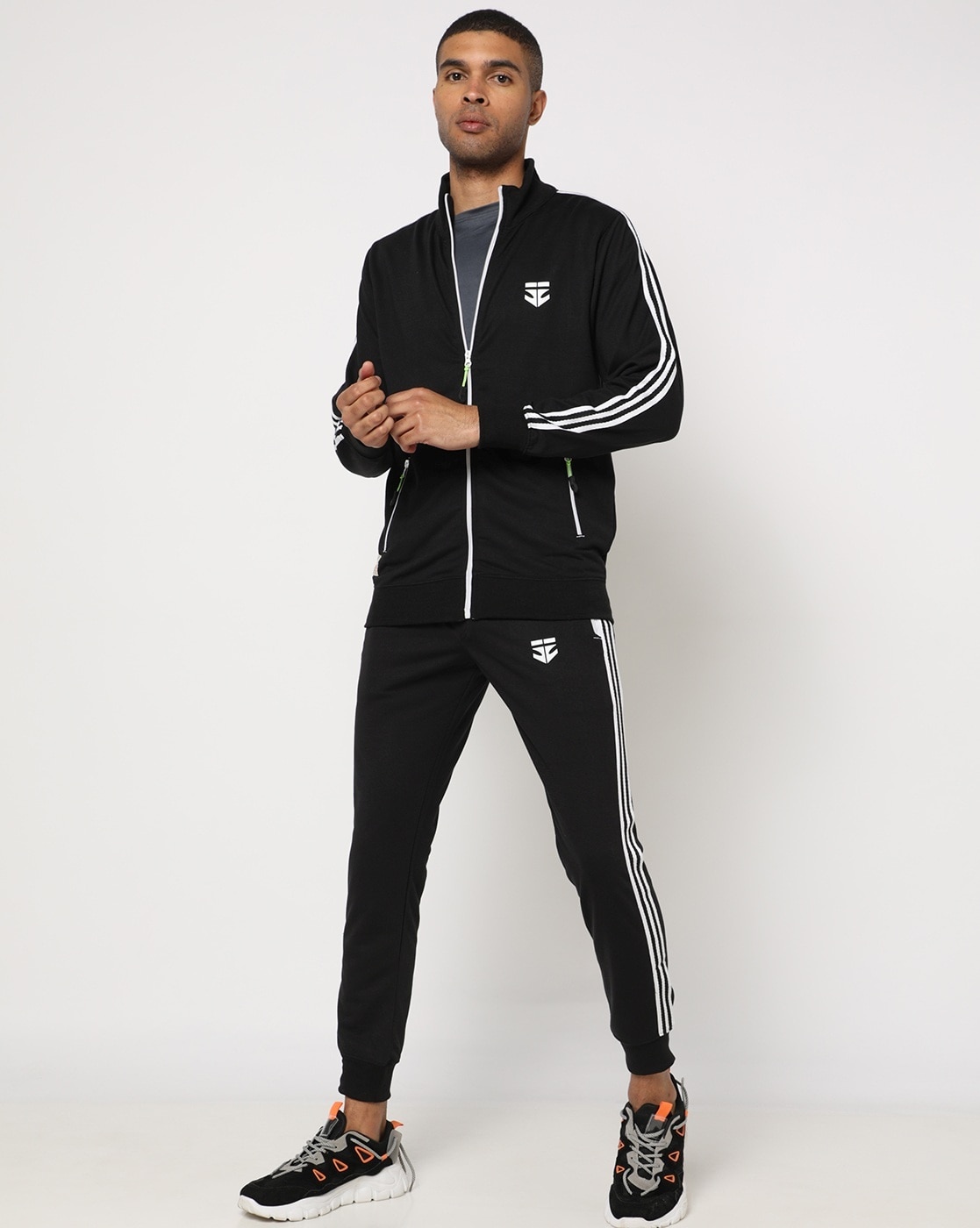 grey nike tracksuit with white stripe