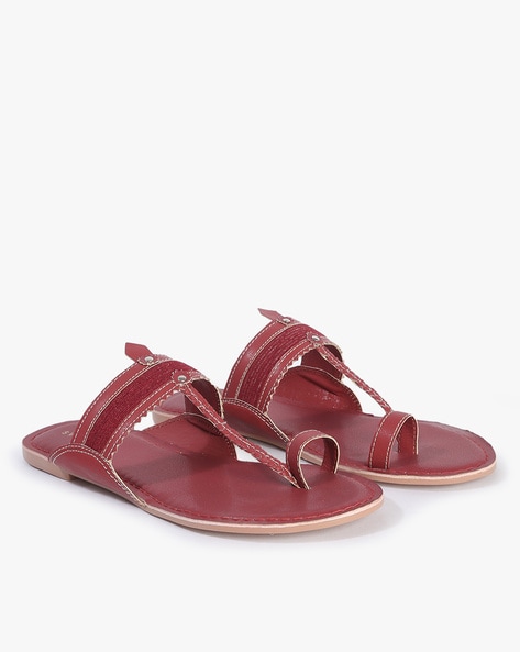 Maroon Strappy Heeled Flat Sandals Online for Women in India - Etashee