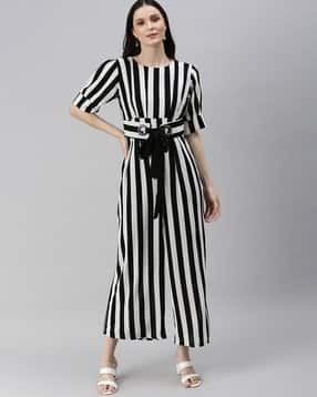 Striped Jumpsuit with Waist Tie-Up-image-21
