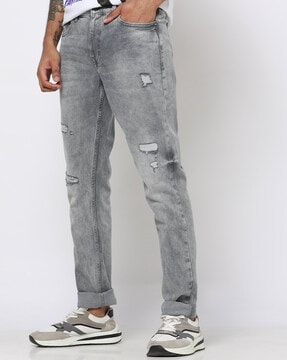 Jack & Jones Grey Ripped Slim Fit Jeans