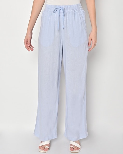 Buy KRAUS Light Blue Solid Tencel Relaxed Fit Women's Pants | Shoppers Stop
