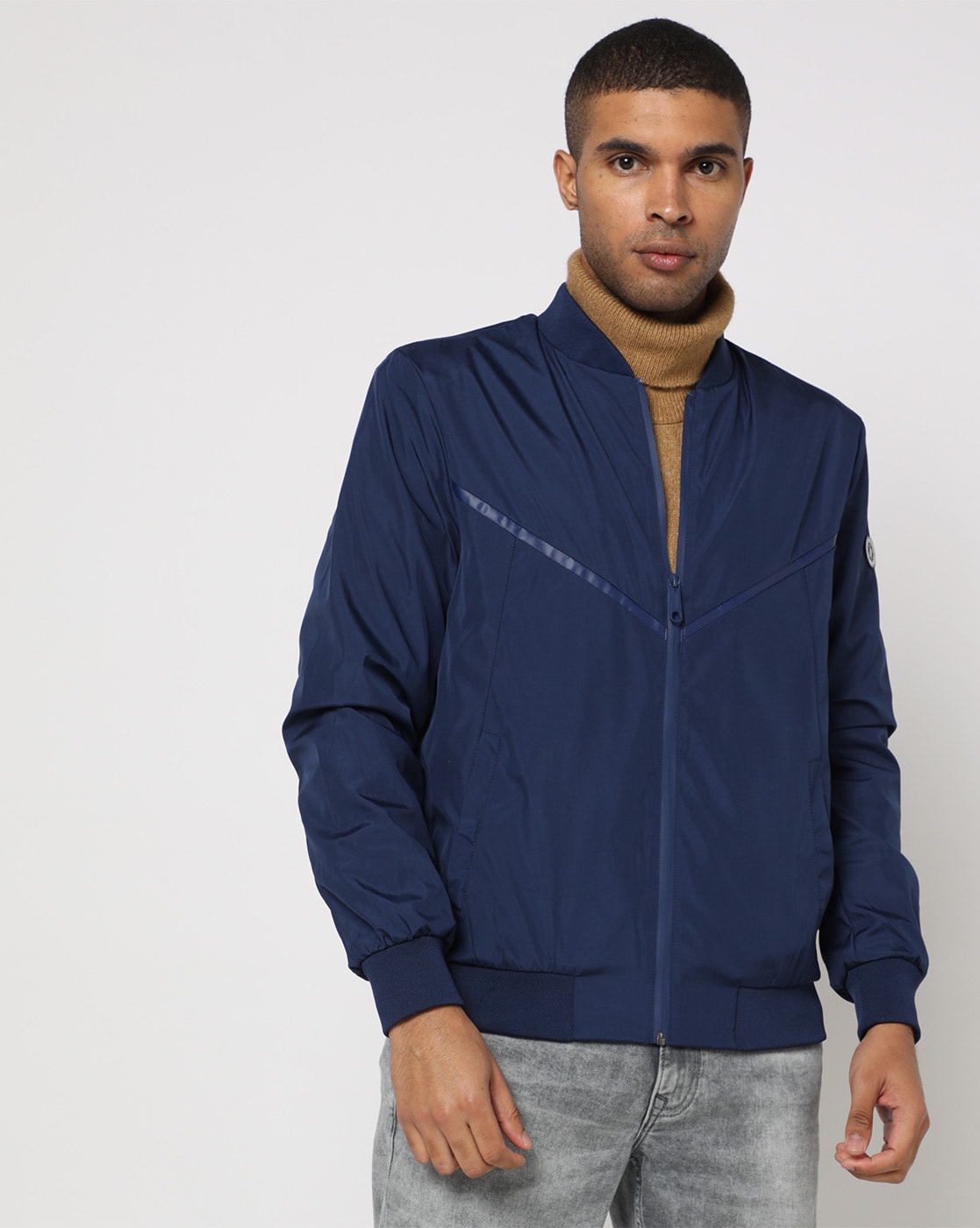 Men's reversible blue leather bomber jacket - Gimo's