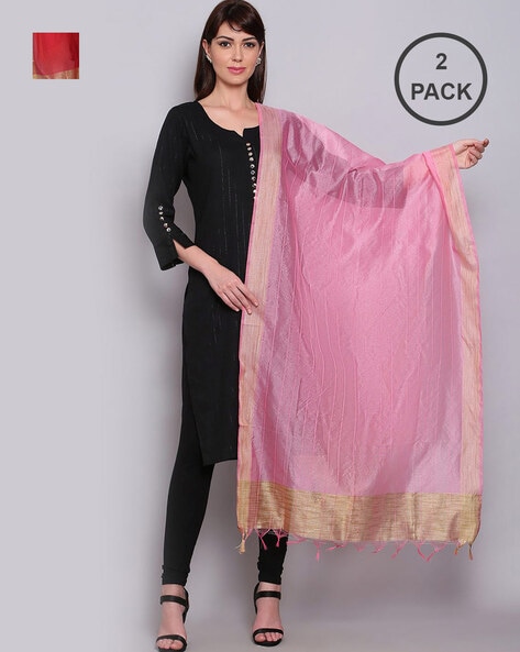 Pack of 2 Woven Silk Dupatta Price in India
