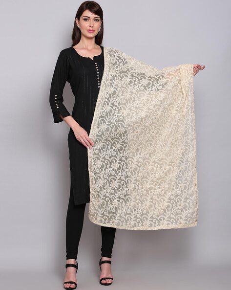 Floral Embroidered Cotton Dupatta Price in India