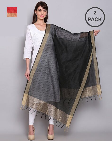 Pack of 2 Dupattas with Tassels Price in India