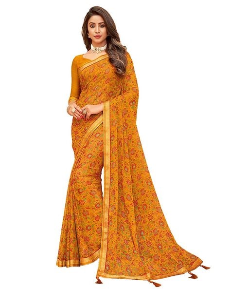 Buy FabFactory Lemon Yellow Poonam Chiffon Weightless Saree with Blouse  Piece | Premium Quality Superb Sarees by FabFactory | this beautifully  printed saree will catch your attention instantly and will lend you