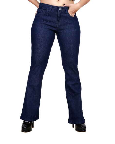 Buy BLUE HIGH V-WAIST FLARE JEANS for Women Online in India