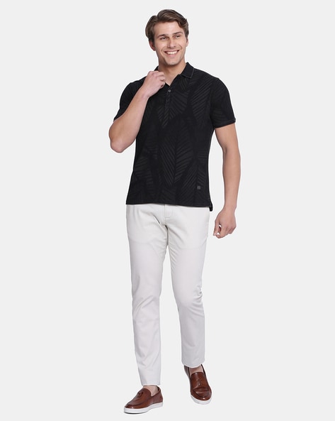 Black knit polo shirt