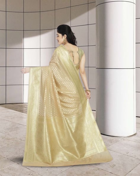 Buy House Of Begum Pure Linen Beige Saree With Unstitched Blouse online