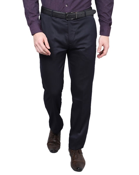 Buy Cantabil Black Flat Front Trousers for Men Online @ Tata CLiQ