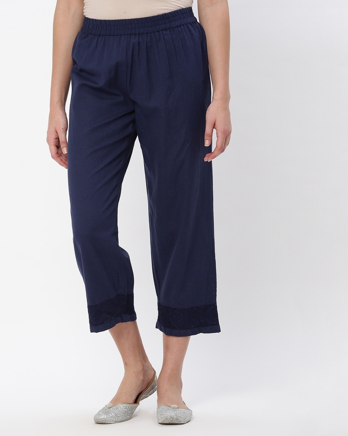 Buy Nirmal Women's Cotton Slub Stretchable Bundi/Cigarette/Potli Pant/Trouser  (Navy Blue, 2XL) at Amazon.in