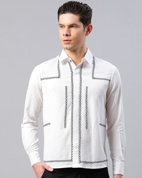 Men Ribbed Loose Fit Shirt with Flap Pockets