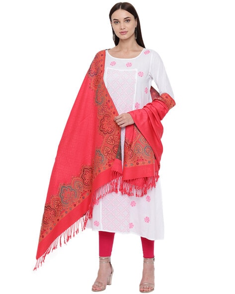 Woolen Woven Shawl with Fringed Border Price in India
